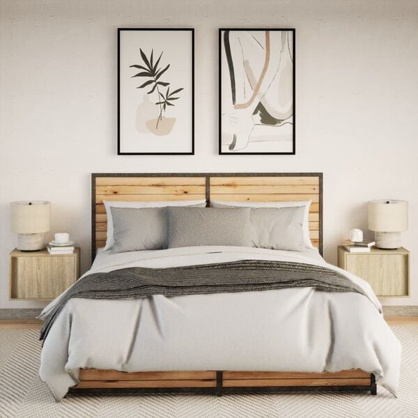 vidaXL V&auml;ggmonterade s&auml;ngbord med LED-lampor 2 st sonoma-ek