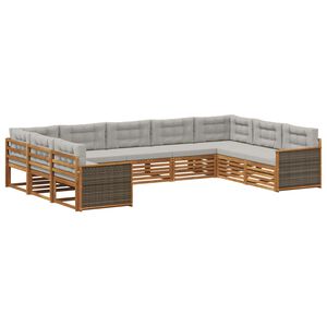 vidaXL Utomhussoffset 9 pcs Naturlig och ljusgr&aring; Massivt Akaciatr&auml;