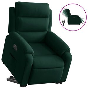 vidaXL Elektrisk reclinerf&aring;t&ouml;lj med uppresningshj&auml;lp m&ouml;rkgr&ouml;n sammet