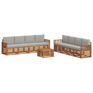 vidaXL Soffgrupper 9 pcs Naturlig och Ljus Gr&aring; Massivt Akaciatr&auml;