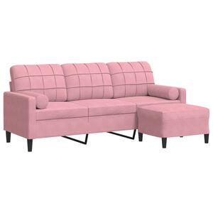 vidaXL 3-sitssoffa med fotpall rosa 180 cm sammet