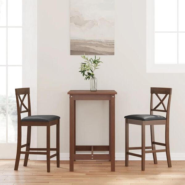 vidaXL Barstolar med kuddar 2 st, brunt, massivt trä, gummi