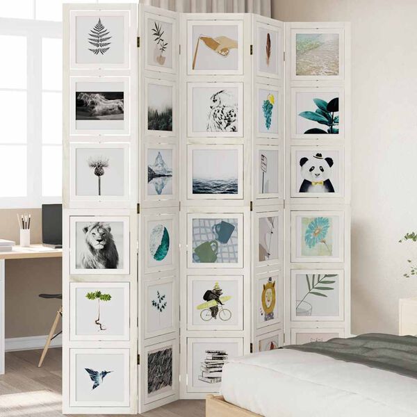 vidaXL Rumsavdelare 5 paneler vit massivt kejsartr&auml;