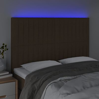 vidaXL Sänggavel LED mörkbrun 144x5x118/128 cm tyg