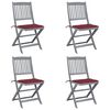 vidaXL Hopfällbara trädgårdsstolar med dynor 4 st massivt akaciaträ