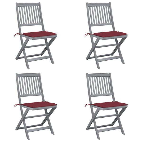 vidaXL Hopfällbara trädgårdsstolar med dynor 4 st massivt akaciaträ