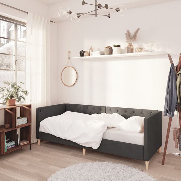 vidaXL Dagb&auml;dd med madrass USB m&ouml;rkgr&aring; tyg 90x200 cm