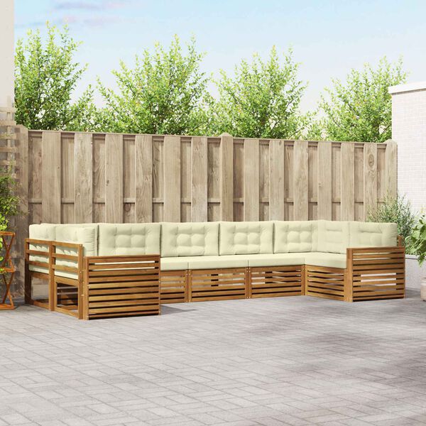 vidaXL Utomhussoffset 7 pcs Naturlig och Gr&auml;dde Massivt Akaciatr&auml;