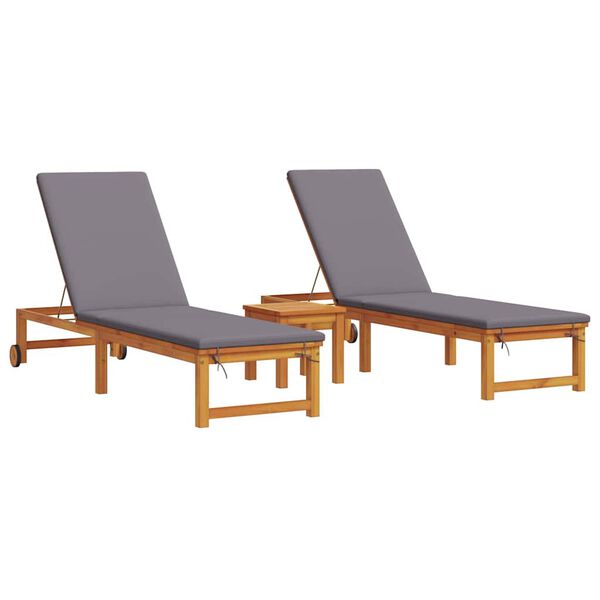 vidaXL Solstol Reclining 3 pcs Brun Massivt Akaciatr&auml;