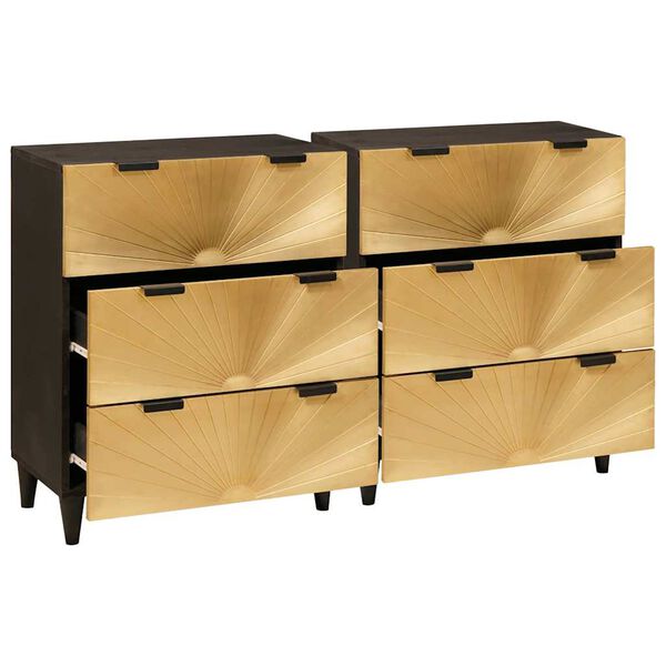 vidaXL Sideboard 2 pcs Svart och Guld 60 x 33 x 75 cm massivt mangoträ