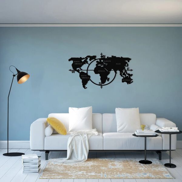 Homemania V&auml;ggdekoration World Map 100x56 cm svart metall