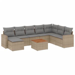 vidaXL Soffgrupp f&ouml;r tr&auml;dg&aring;rden med dynor 9 delar beige konstrotting