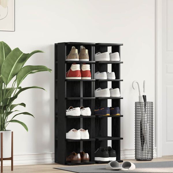 vidaXL Skohyllor 2 st svart ek 25x27x102 cm konstruerat tr&auml;