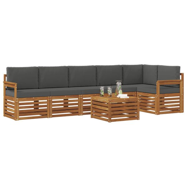 vidaXL Sektionsoffgrupp 7 pcs Naturlig och Antracit Massivt Akaciatr&auml;