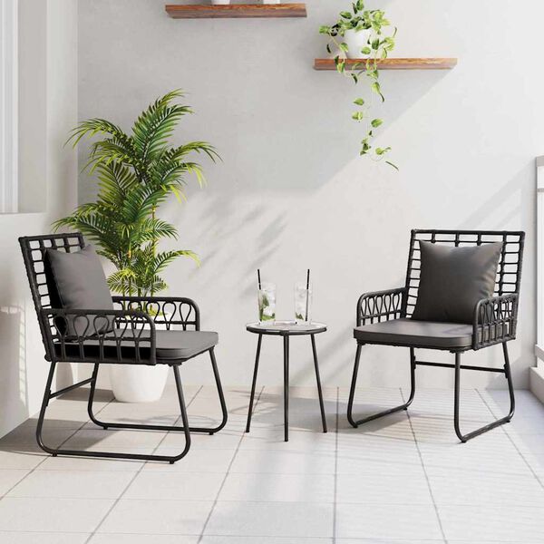 vidaXL Trädgårdsmöbelset 3 pcs Svart och Anthracit Poly rattan, stål