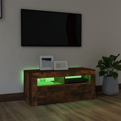 vidaXL Tv-bänk med LED-belysning rökfärgad ek 90x35x40 cm