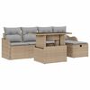 vidaXL Tr&auml;dg&aring;rdsoffset med kudde med lagring 6 pcs Beige Poly rattan