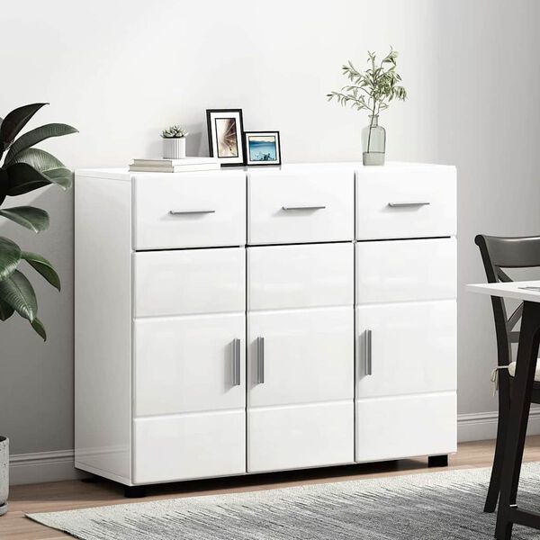 vidaXL Sideboard med hylla FLORIN H&ouml;gblanka vita 88,5 x 30,5 x 73 cm