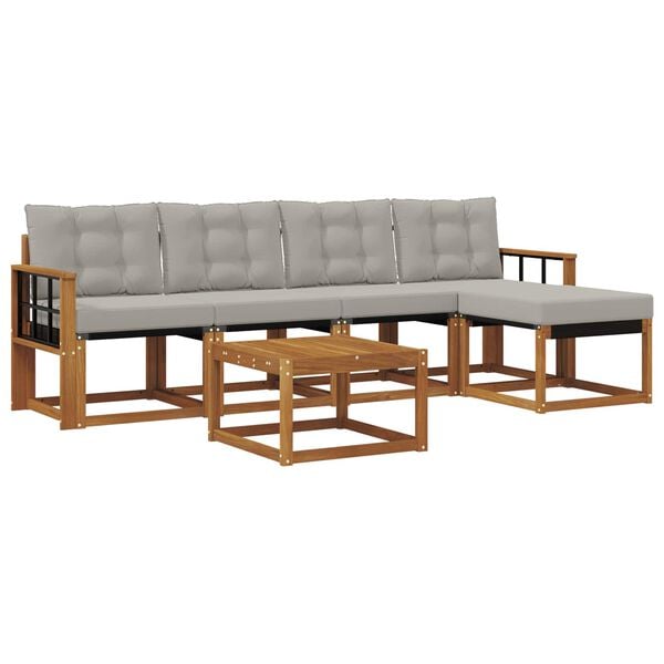 vidaXL Utomhussoffset med kudde 6 pcs Naturlig och Ljus Gr&aring;