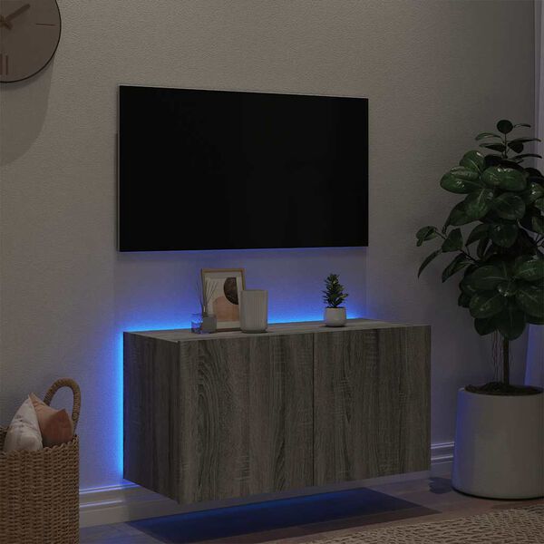 vidaXL V&auml;ggmonterad tv-b&auml;nk LED gr&aring; sonoma 80x35x41 cm