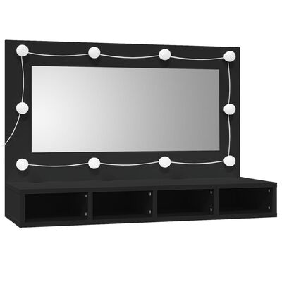 vidaXL Spegelskåp med LED svart 90x31,5x62 cm