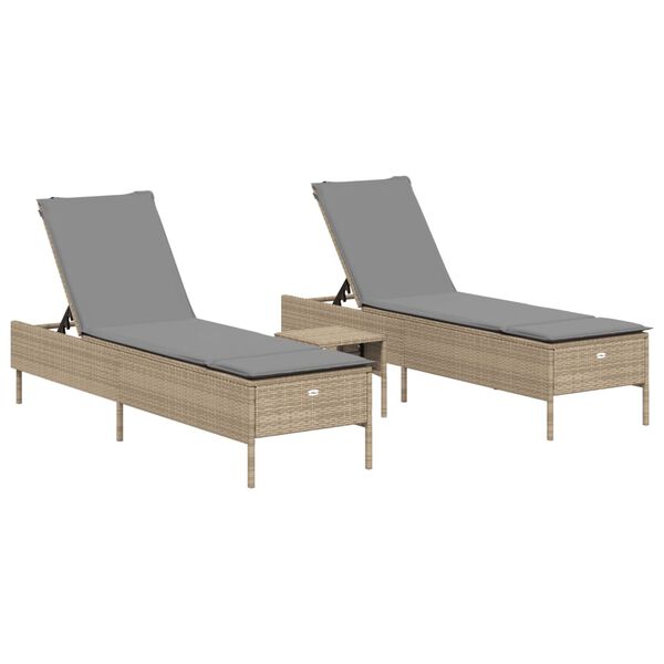 vidaXL Solsängar med dynor set 3 delar beige konstrotting