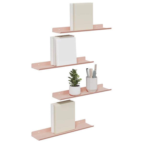 vidaXL Flytande hylla V&auml;ggmonterad 4 pcs Rosa 40 x 8,5 x 2,5 cm St&aring;l