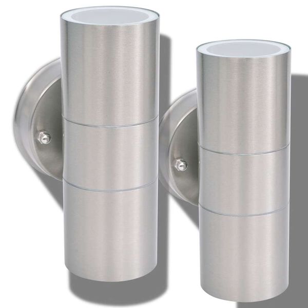 vidaXL Utomhusv&auml;gglampa LED 2 st rostfritt st&aring;l upp&aring;t/ned&aring;t