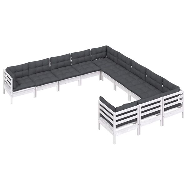 vidaXL Loungegrupp med dynor 11 delar vit massiv furu