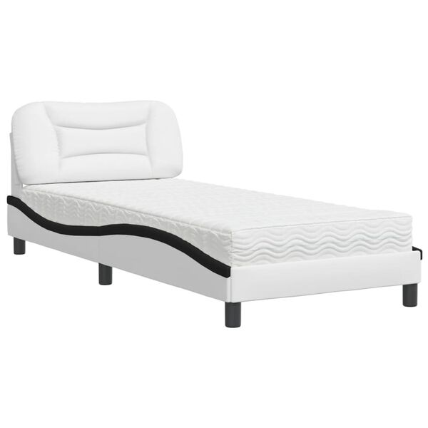 vidaXL Bed with Mattress "Hvar" White and Black 80x200 cm Faux Leather