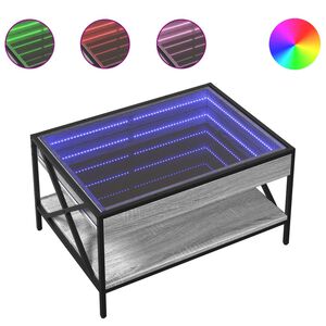 vidaXL Soffbord med Infinity LEDs gr&aring; sonoma 70x50x38 cm
