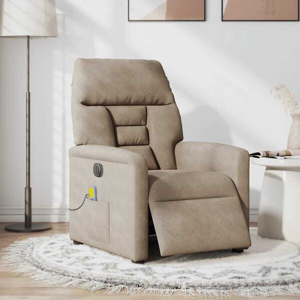 vidaXL Elektrisk massagef&aring;t&ouml;lj taupe mikrofibertyg