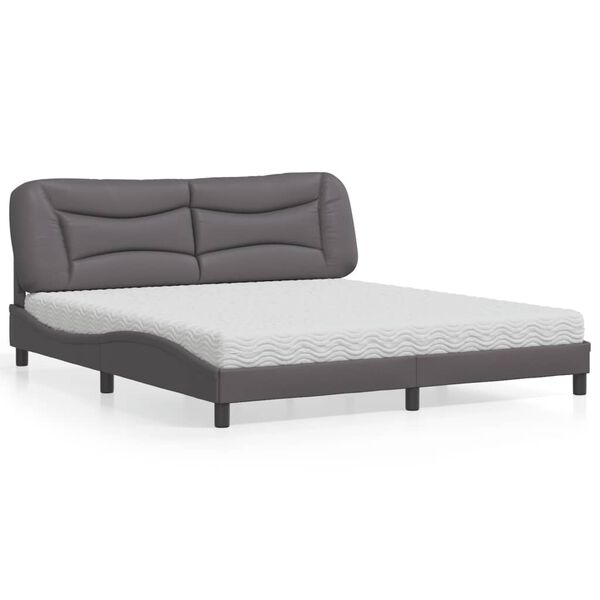 vidaXL Bed with Mattress "Hvar" Grey 180x200 cm Faux Leather