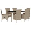 vidaXL Matgrupp f&ouml;r tr&auml;dg&aring;rden med dynor 7 delar beige konstrotting