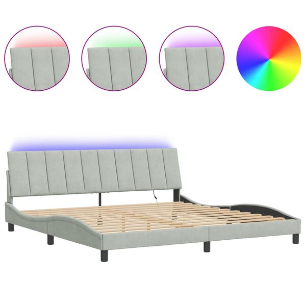 vidaXL Bed Frame with LED without Mattress "Hanko" Light Grey 200x200 cm Velvet