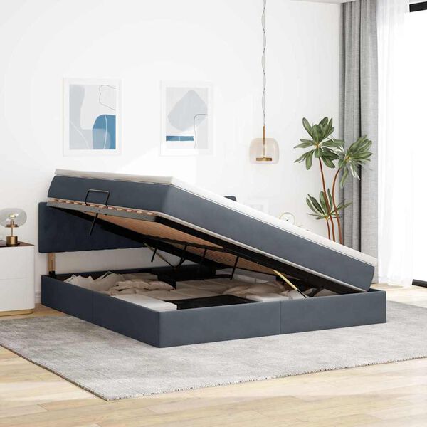 vidaXL F&ouml;rvaringss&auml;ng med madrass M&ouml;rkgr&aring; 180 x 200 cm Sammet