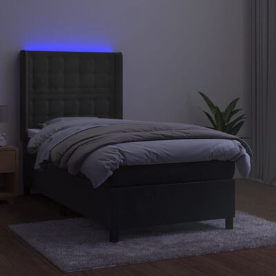 vidaXL Ramsäng med madrass & LED mörkgrå 90x190 cm sammet