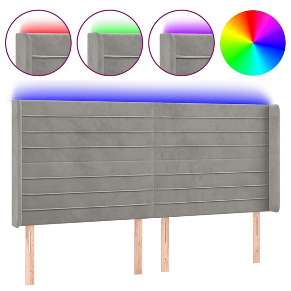 vidaXL S&auml;nggavel LED ljusgr&aring; 183x16x118/128 cm sammet