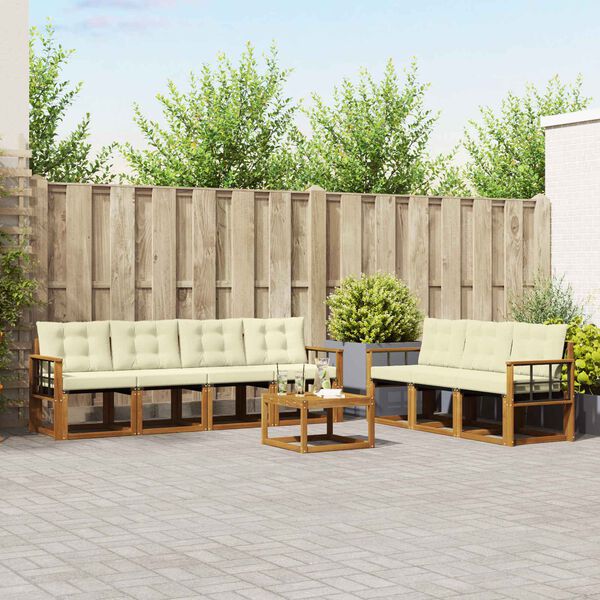 vidaXL Utomhussoffset med kudde 8 pcs Naturlig och Gr&auml;dde