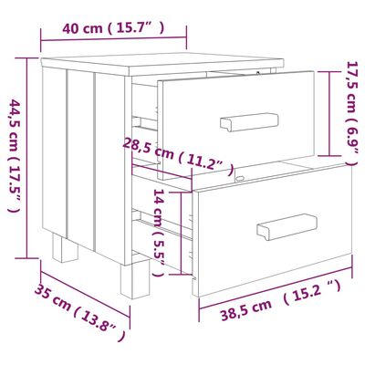 vidaXL Sängbord HAMAR 2 st ljusgrå 40x35x44,5cm massivt trä