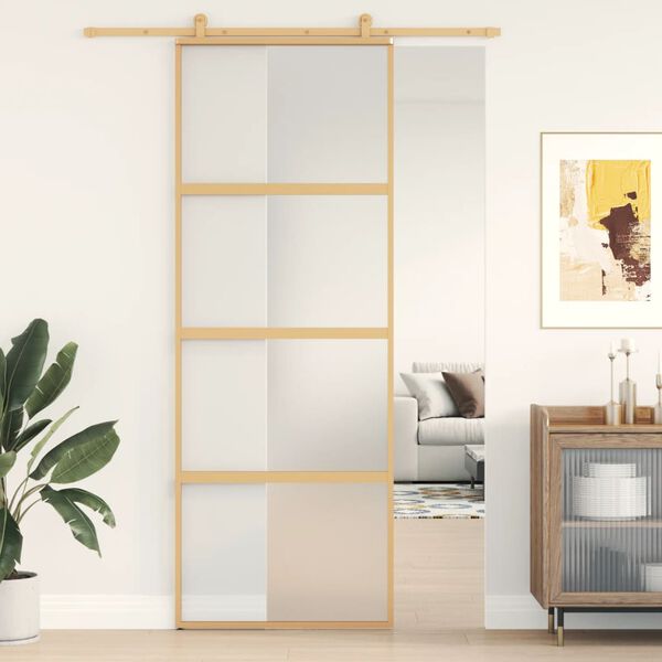 vidaXL Skjutdörr guld 76x205 cm frostat ESG-glas och aluminium