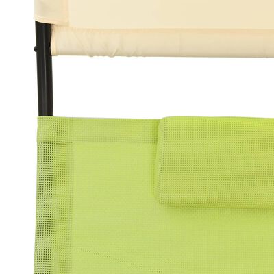 vidaXL Dubbel solsäng med tak textilen grön och gräddvit