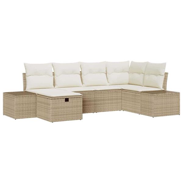 vidaXL Trädgårdsoffset 6 pcs Beige 55 x 62 x 69 cm Poly rattan