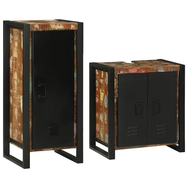 vidaXL Badrumsmöbelset 2 pcs Flerfärgsdesign Massivt återvunnet trä