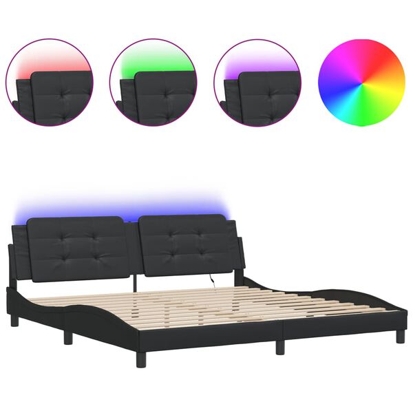 vidaXL Bed Frame with LED without Mattress "Zadar" Black 200x200 cm