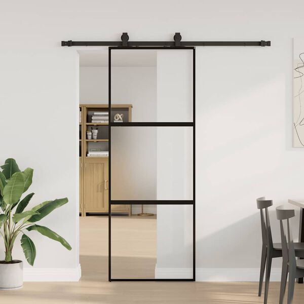 vidaXL Skjutd&ouml;rr med beslag svart 76x205 cm h&auml;rdat glas
