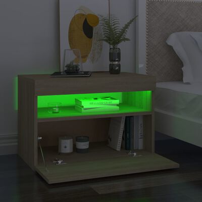 vidaXL Sängbord med LED-belysning sonoma-ek 60x35x40cm konstruerat trä