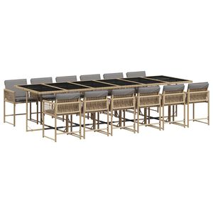 vidaXL Matgrupp f&ouml;r tr&auml;dg&aring;rden med dynor 13delar mixbeige konstrotting