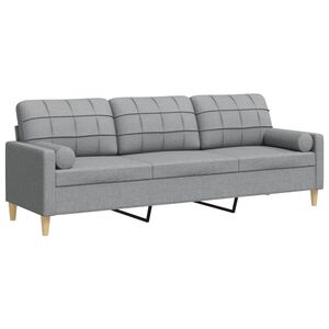 vidaXL 3-sitssoffa med prydnadskuddar ljusgr&aring; 210 cm tyg