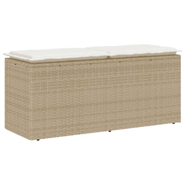 vidaXL Trädgårdsbänk med dyna beige 110x40x44 cm konstrotting